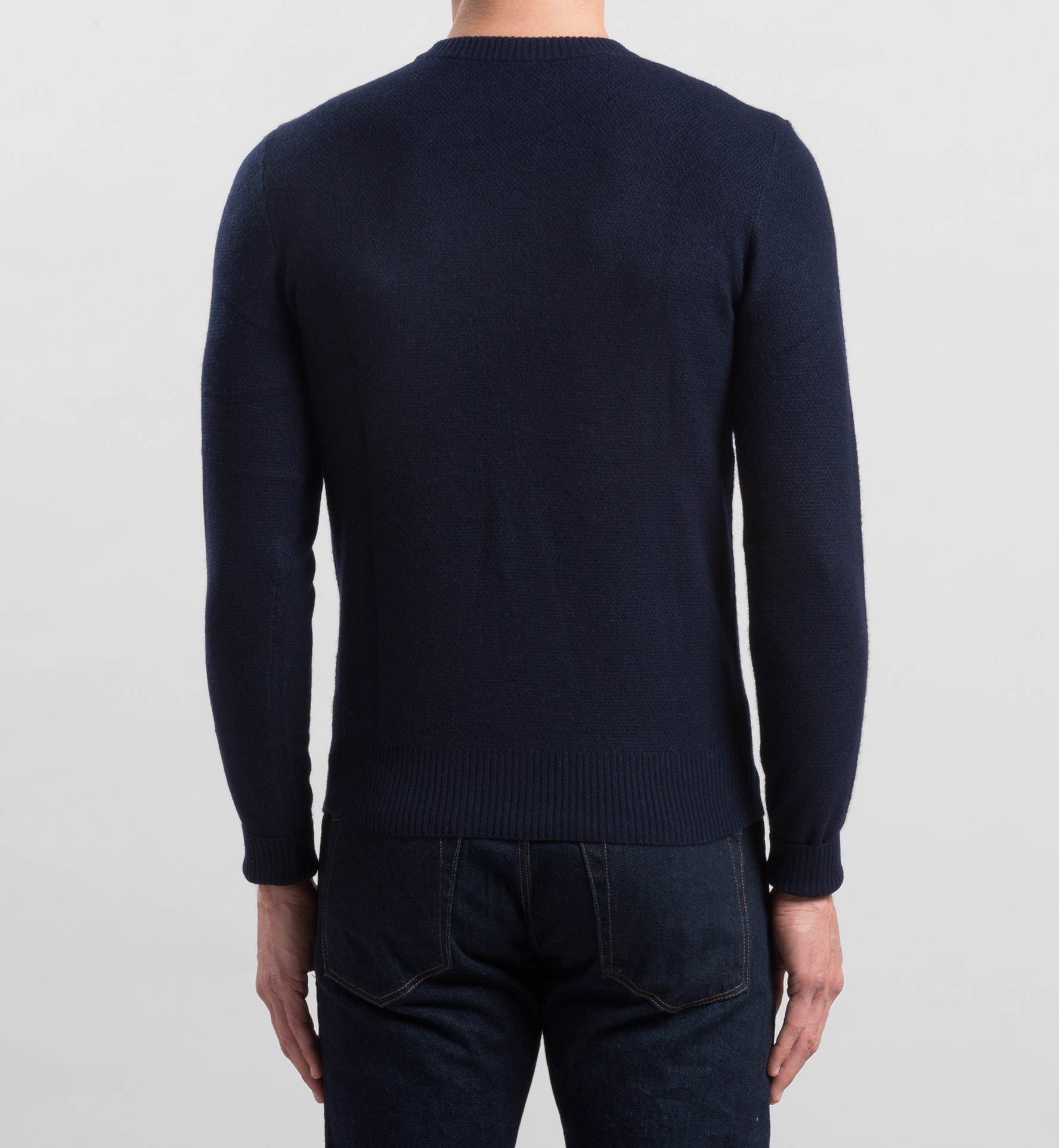 Navy Cobble Stitch Cashmere Sweater by Proper Cloth