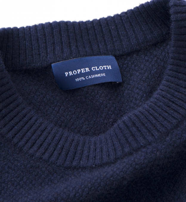Navy Cobble Stitch Cashmere Sweater by Proper Cloth