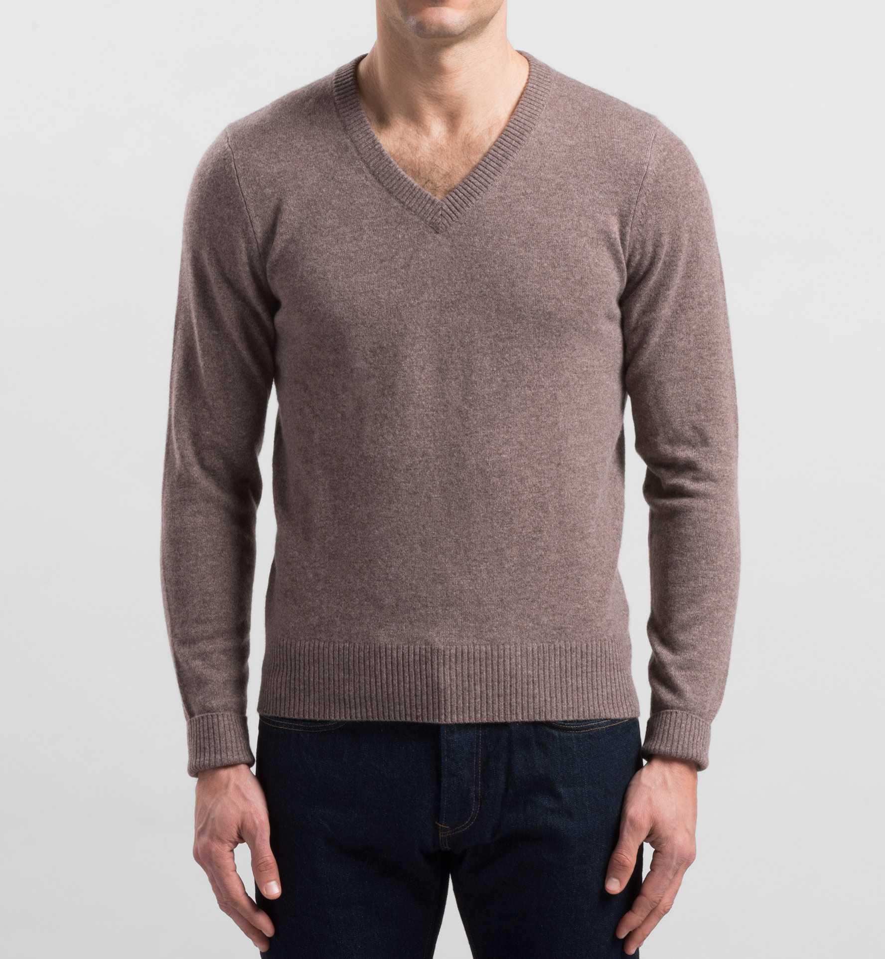 Beige Cashmere V-Neck Sweater by Proper Cloth
