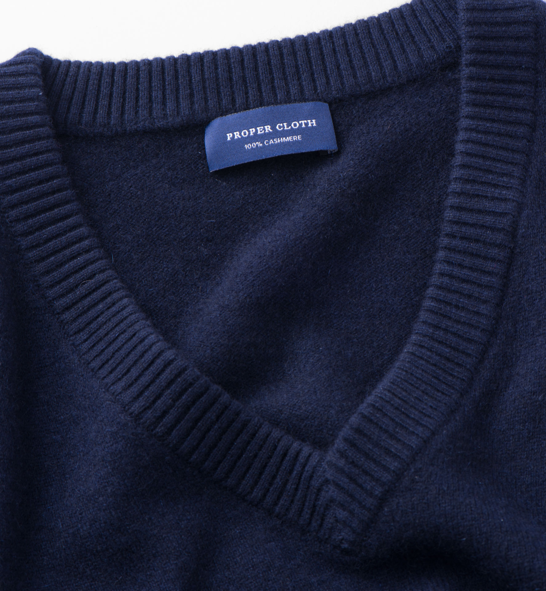 Navy Cashmere V-Neck Sweater by Proper Cloth
