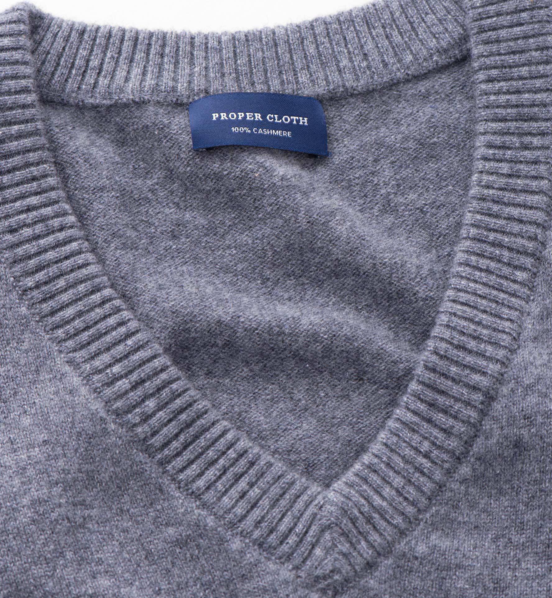 Grey Cashmere V-Neck Sweater by Proper Cloth