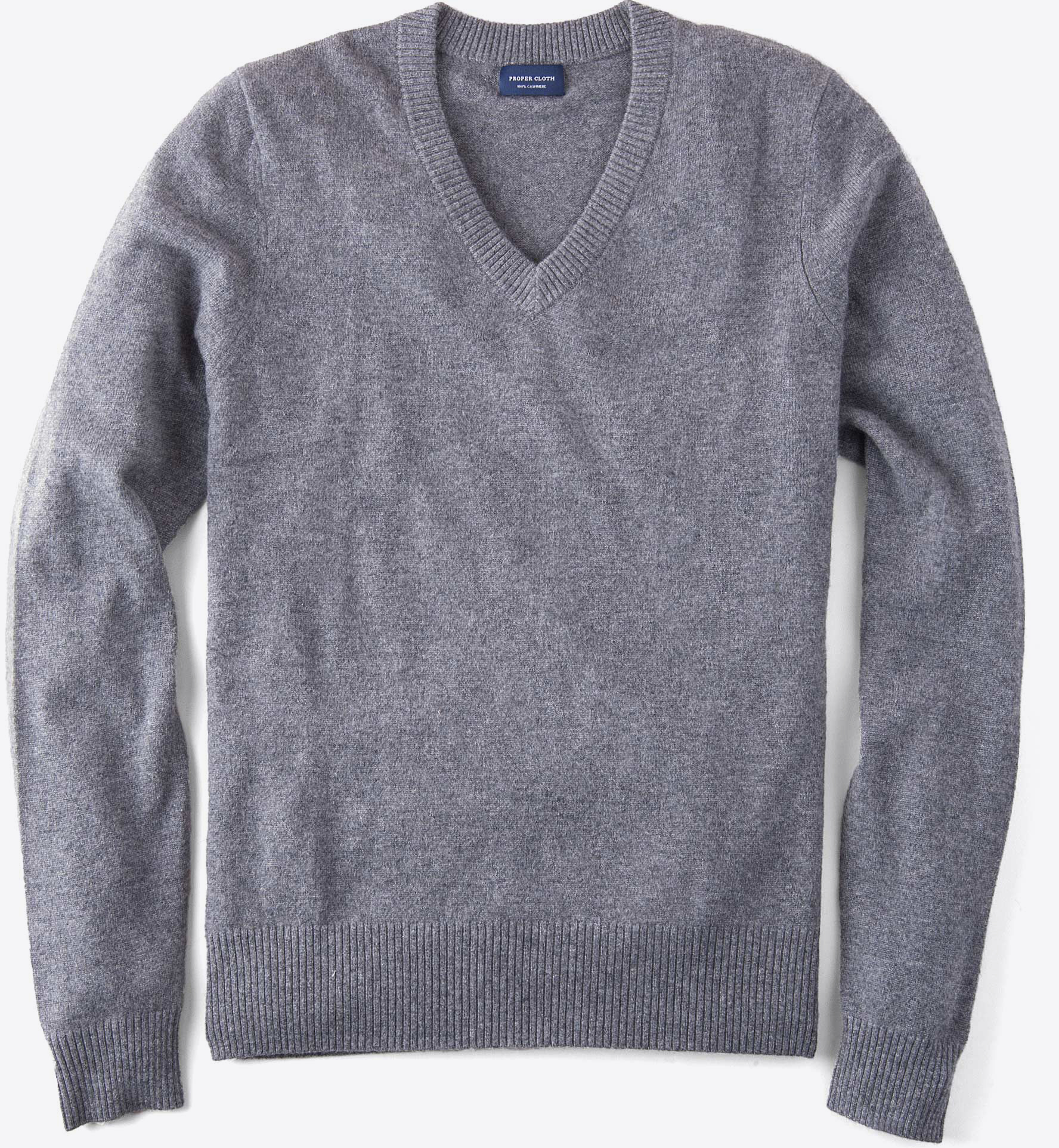 Grey Cashmere V-Neck Sweater by Proper Cloth