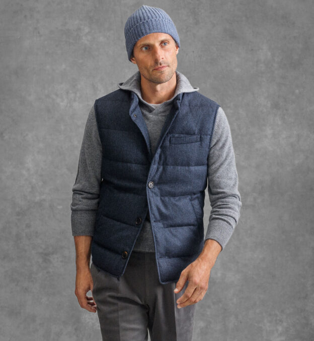 Cortina Navy Herringbone Button Vest by Proper Cloth