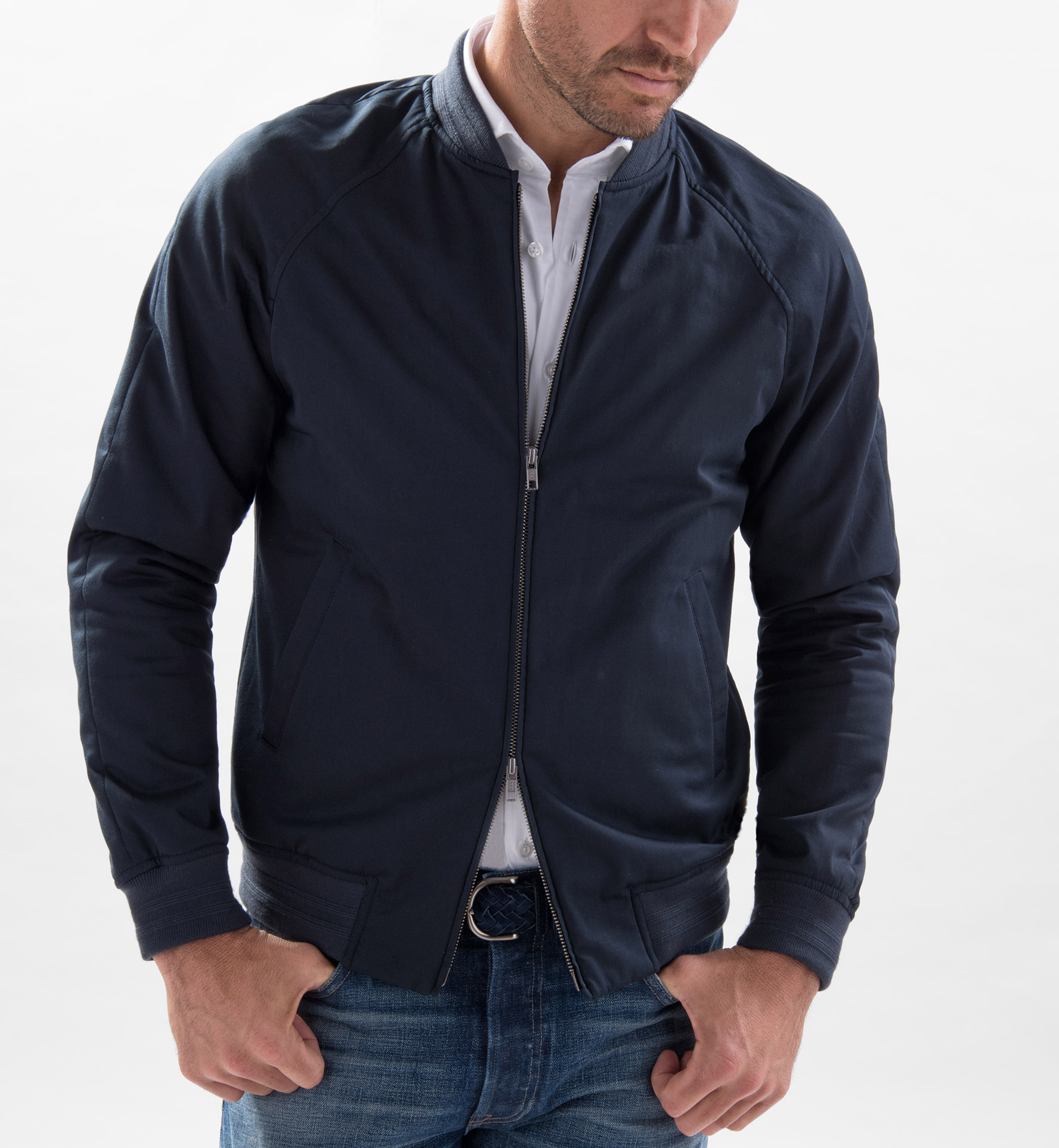Mercer Navy Cotton Bomber Jacket by Proper Cloth