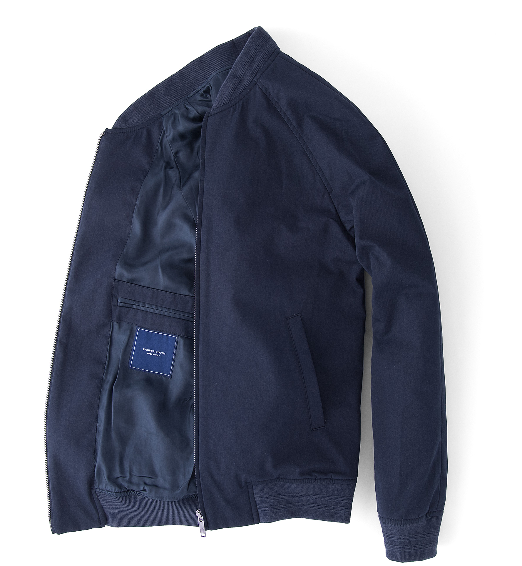 Mercer Navy Cotton Bomber Jacket by Proper Cloth