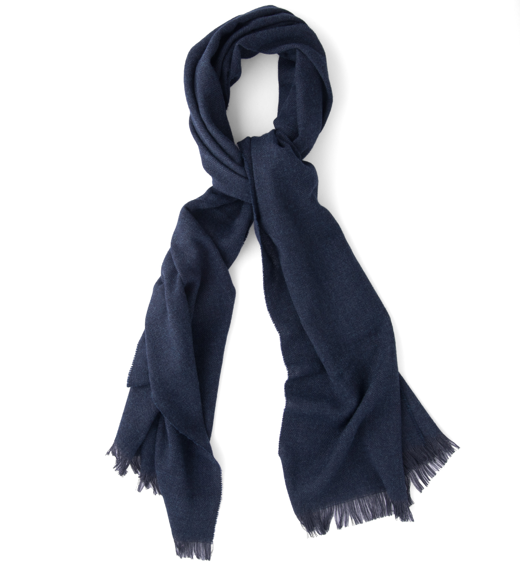 Navy Herringbone Wool Cashmere Scarf by Proper Cloth