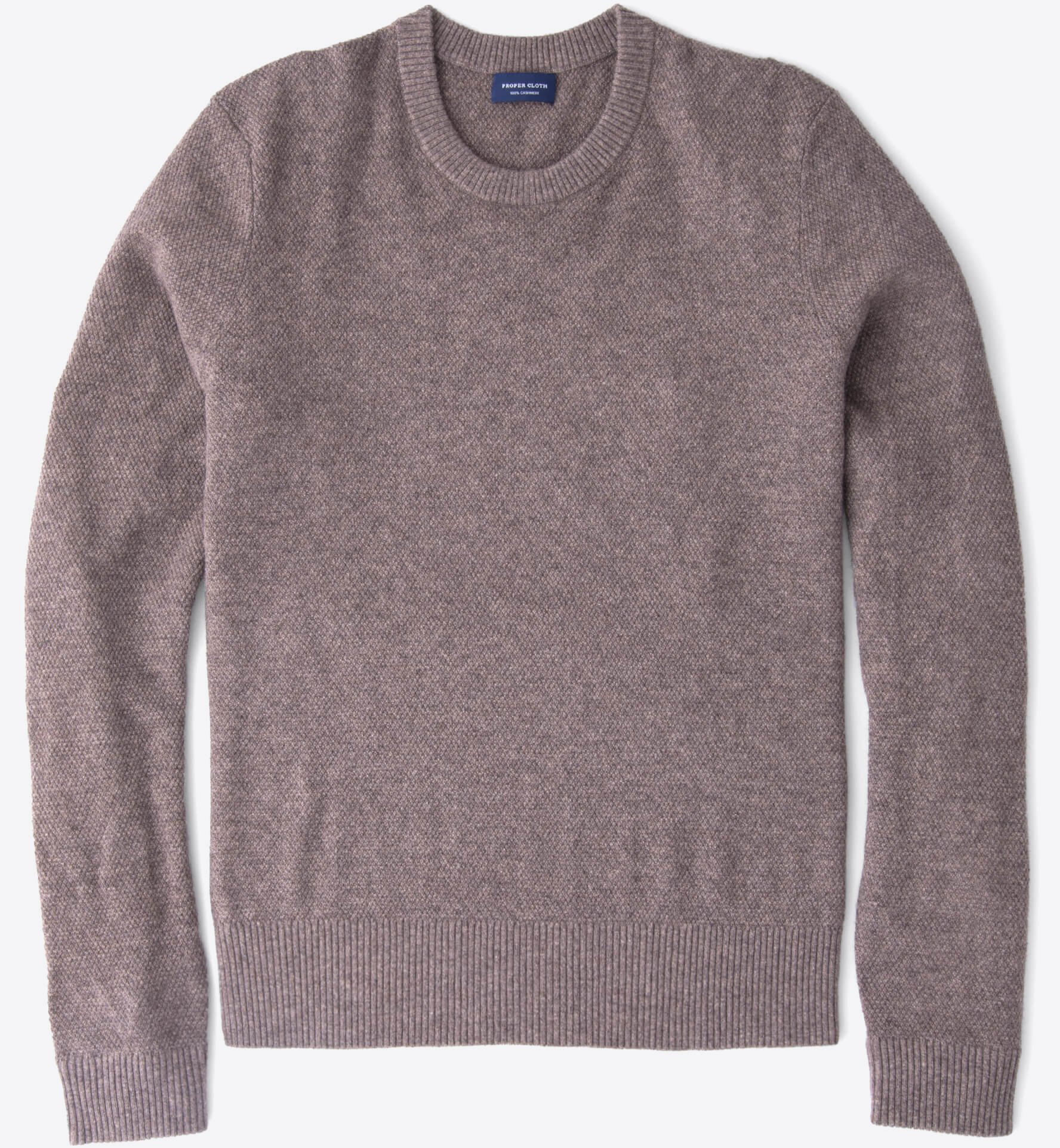 Mocha Cobble Stitch Cashmere Crewneck Sweater by Proper Cloth