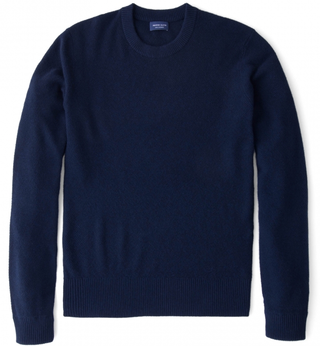 Navy Cobble Stitch Cashmere Crewneck Sweater by Proper Cloth