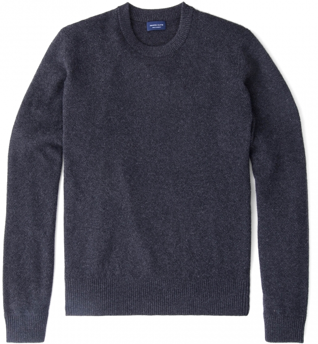 Charcoal Cobble Stitch Cashmere Crewneck Sweater by Proper Cloth