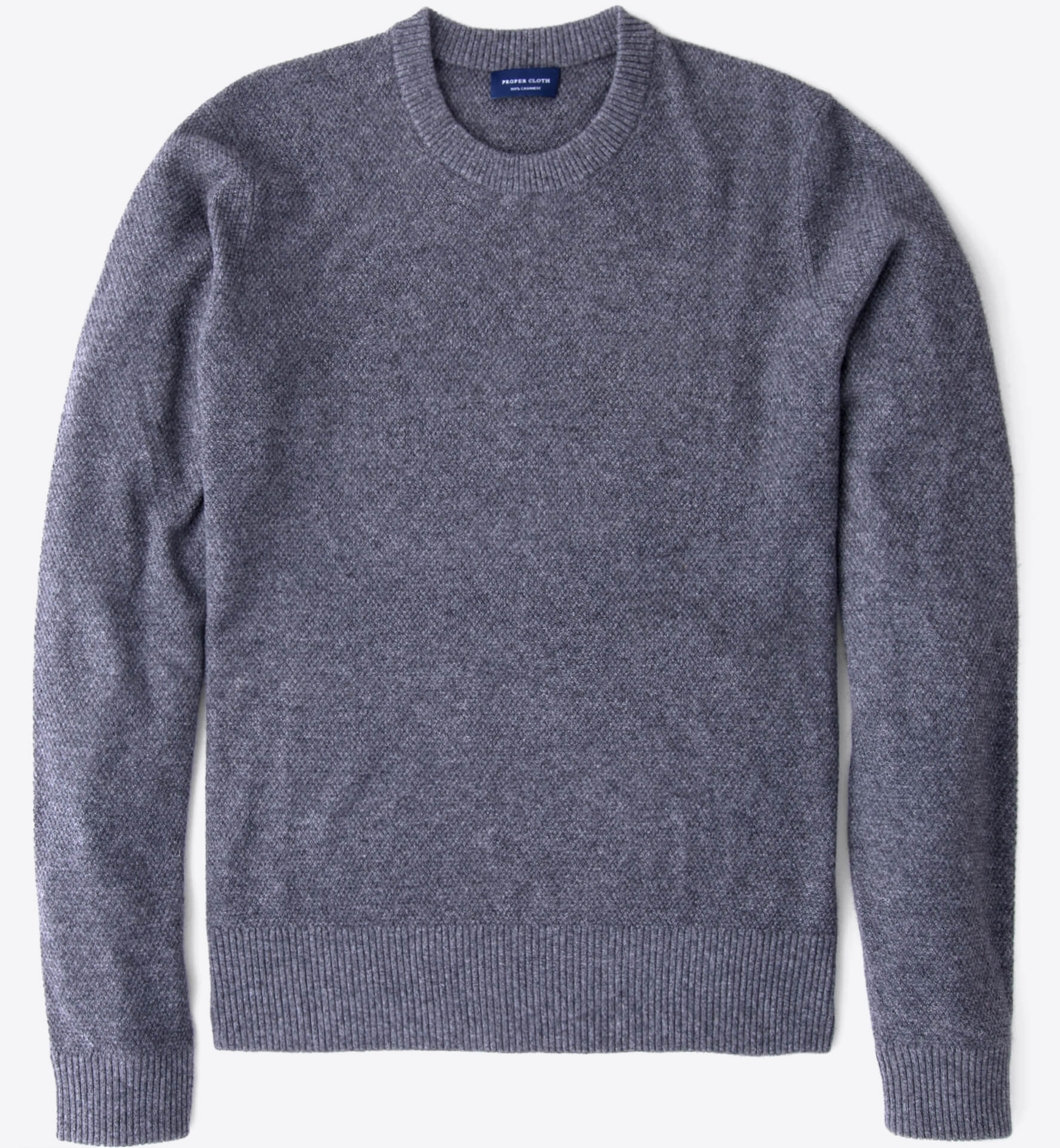 Grey Cobble Stitch Cashmere Crewneck Sweater by Proper Cloth