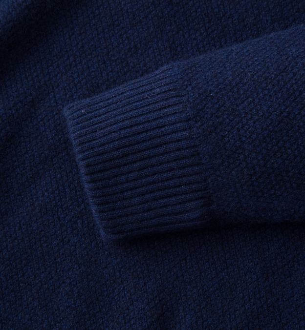 Navy Cobble Stitch Cashmere Turtleneck Sweater by Proper Cloth