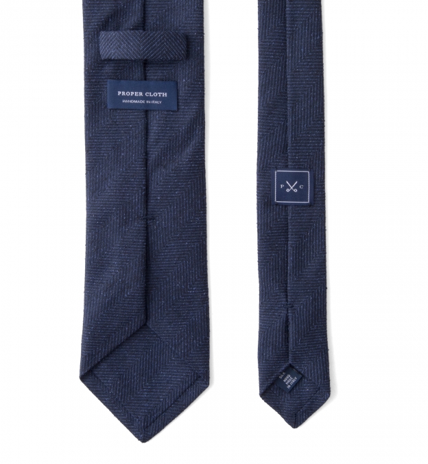 Navy Herringbone Raw Silk Tie by Proper Cloth