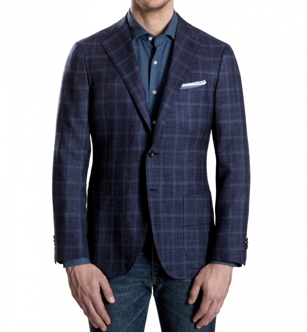 Hudson Navy Windowpane Summer Twill Jacket by Proper Cloth