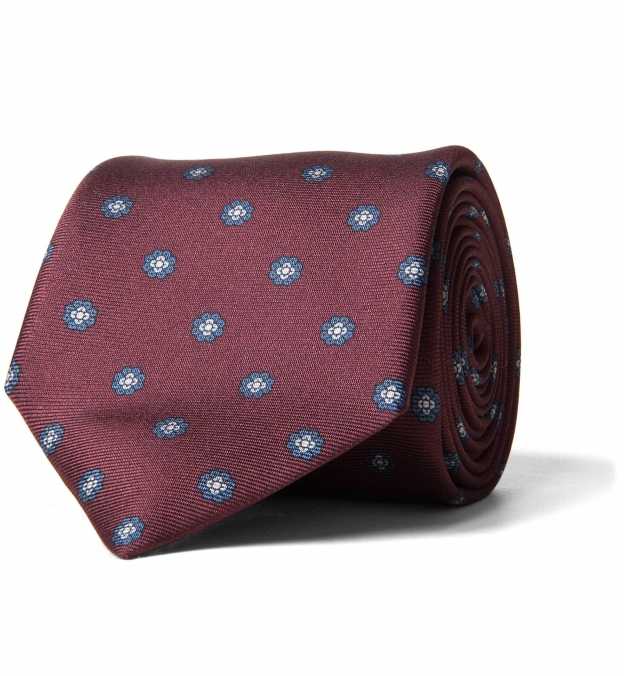 Burgundy and Blue Silk Foulard Tie by Proper Cloth
