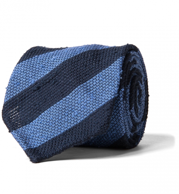 Navy and Blue Striped Grenadine Shantung Tie by Proper Cloth