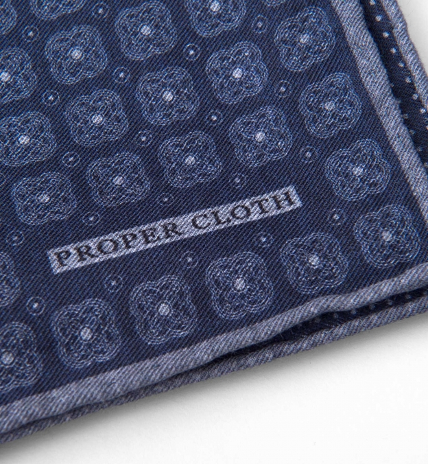 Navy Printed Cotton and Wool Square