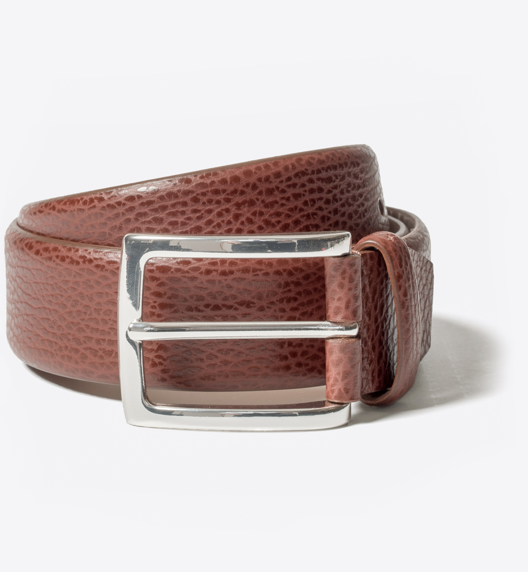 Brown Pebble Grain Leather Belt by Proper Cloth