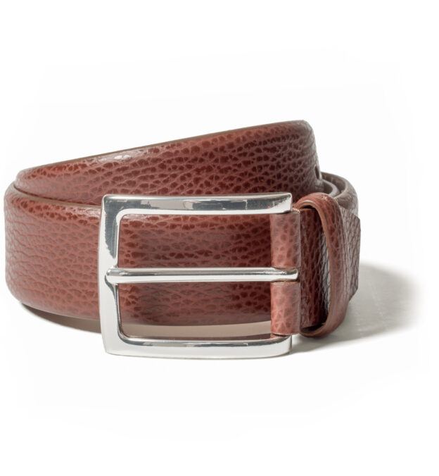 Pebble Grain Leather Dress Belt With Pin Buckle - Black/Brown