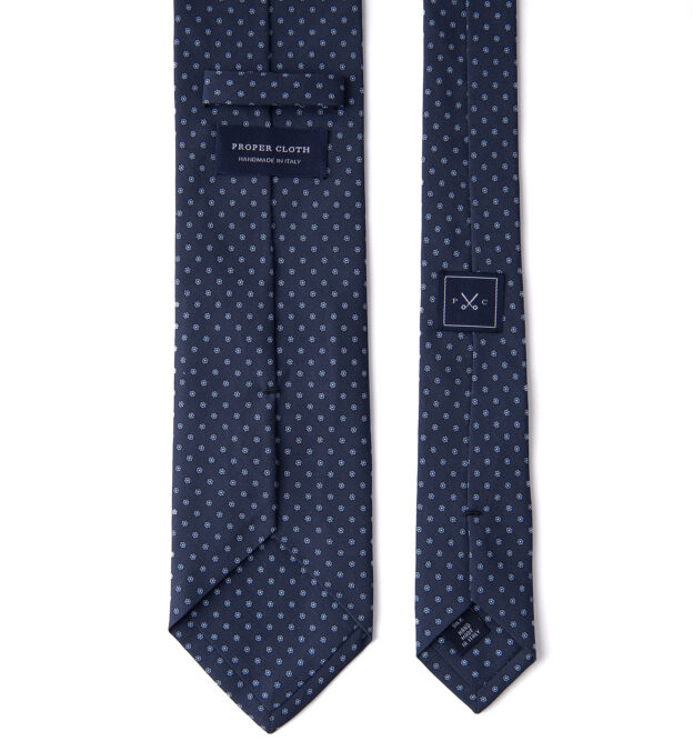 Navy Small Foulard Silk Tie by Proper Cloth