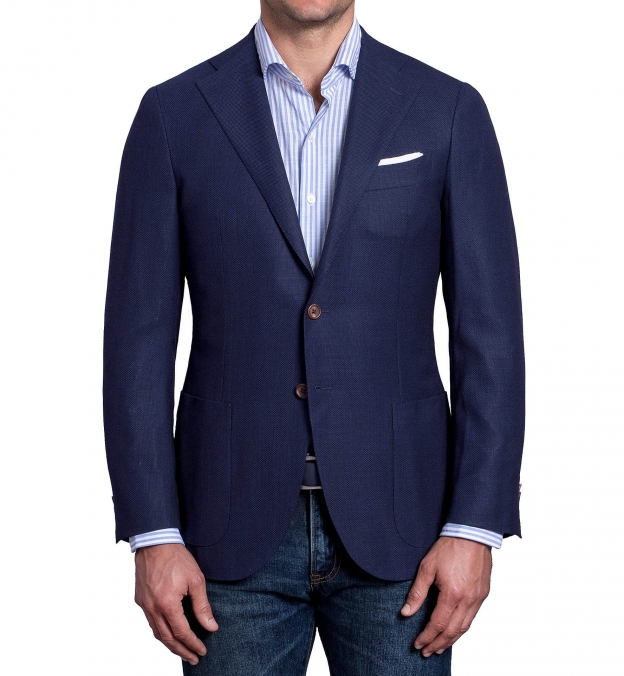 Hudson Navy Performance Wool Hopsack Jacket by Proper Cloth