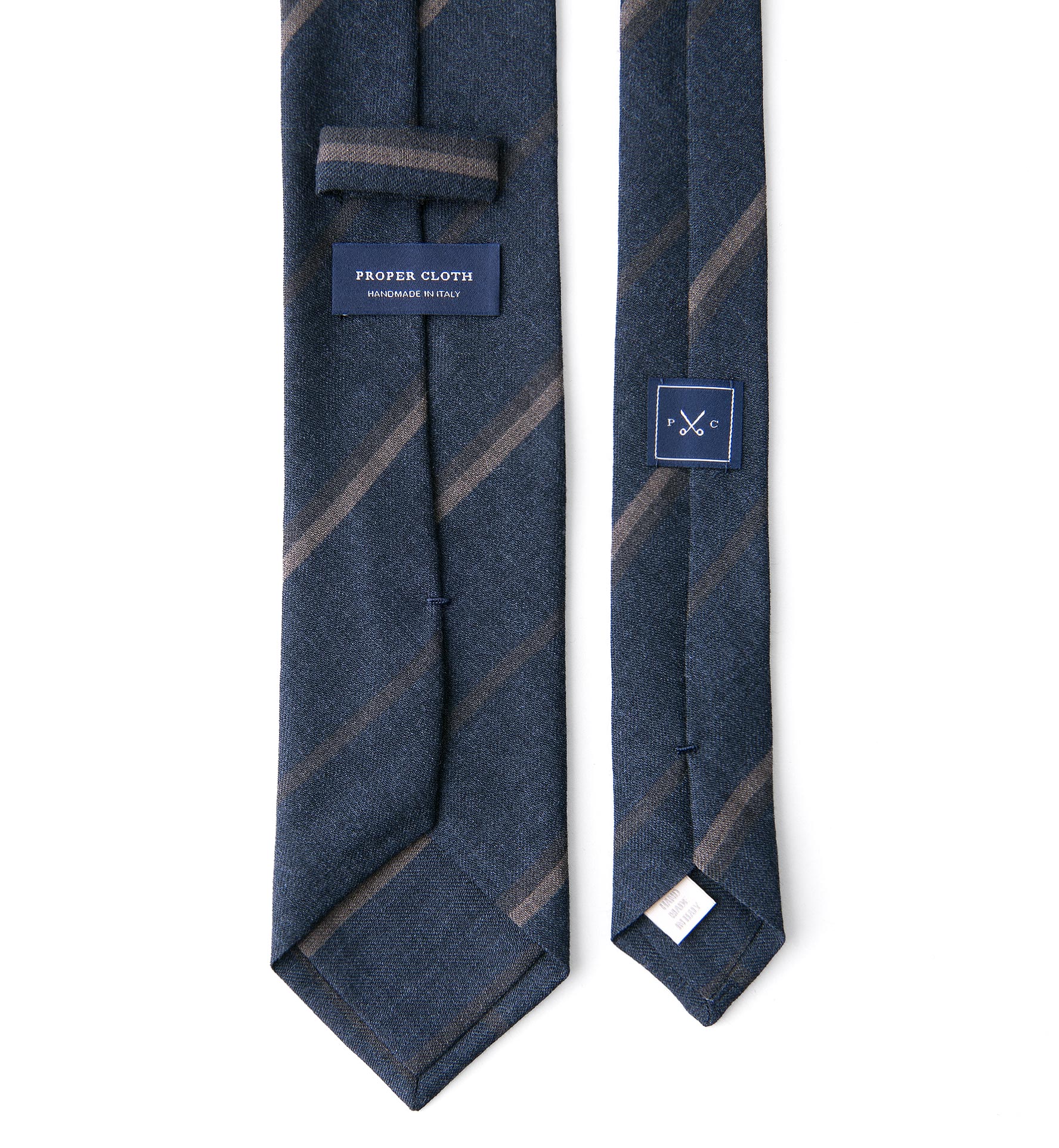 Navy and Brown Striped Wool Tie by Proper Cloth