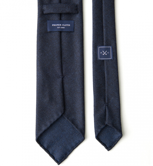 Navy Hopsack Wool Untipped Tie by Proper Cloth