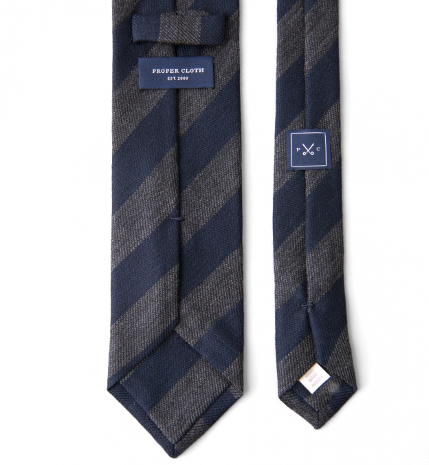 Navy and Charcoal Striped Wool Tie