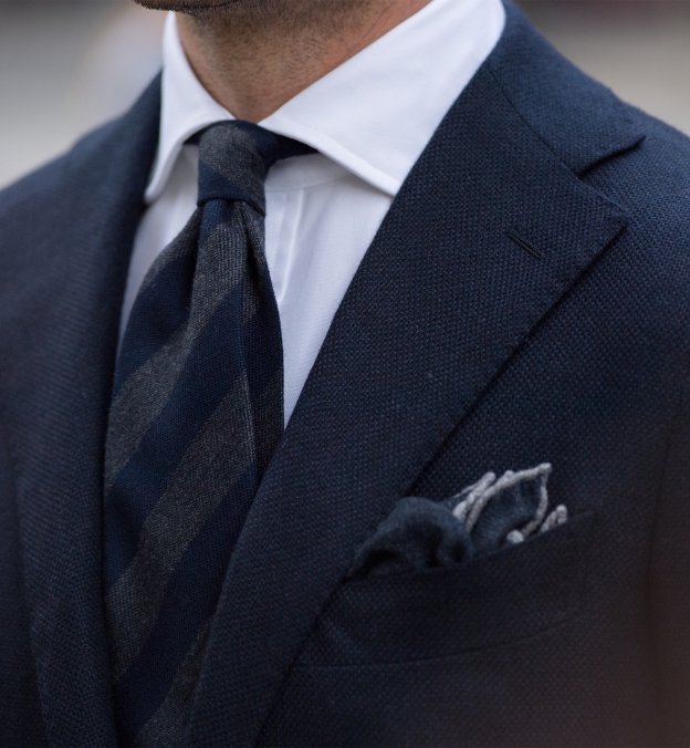 Navy and Charcoal Striped Wool Tie