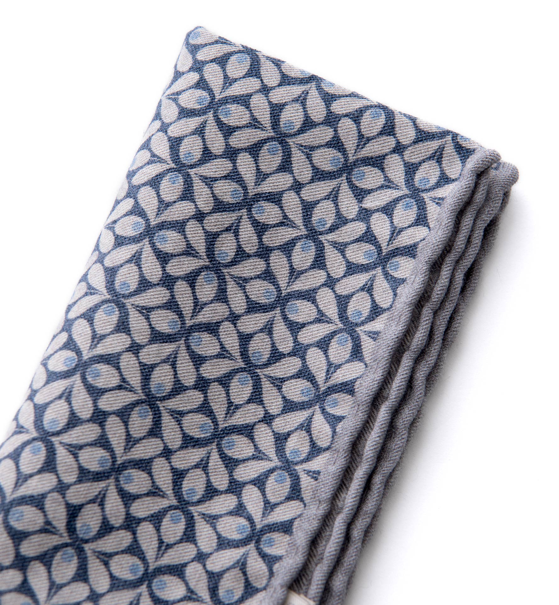 Light Grey and Navy Geometric Floral Print Pocket Square by Proper Cloth