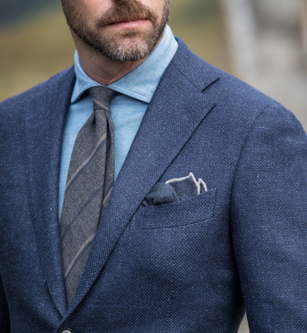 Grey Tipped Navy Cashmere Pocket Square by Proper Cloth