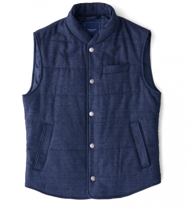 Cortina I Navy Textured Flannel Snap Vest by Proper Cloth