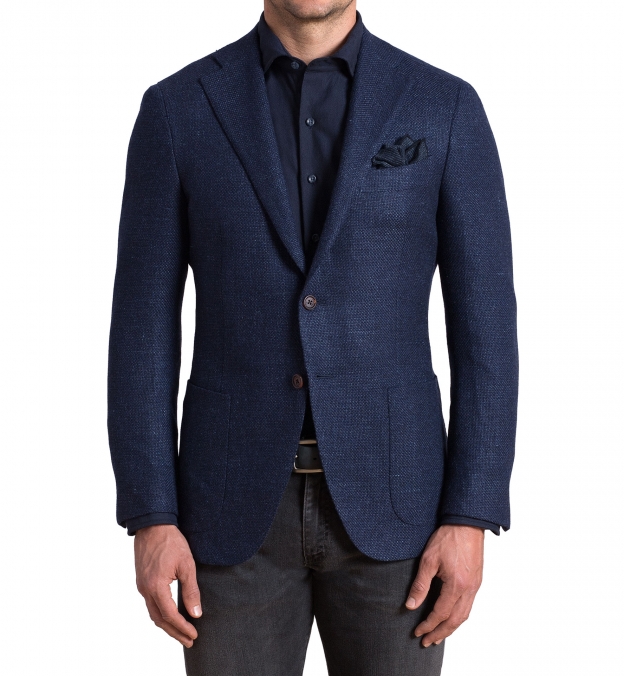 Hudson Navy Basketweave Wool Flannel Jacket by Proper Cloth