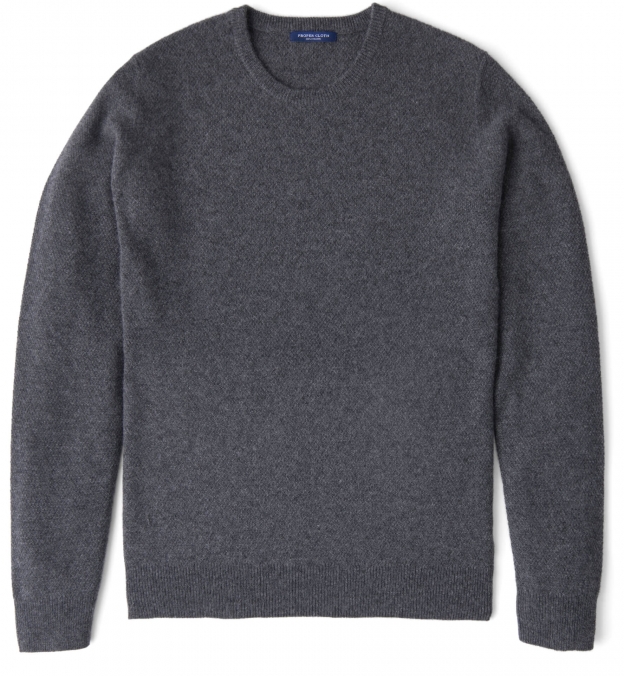 Grey Cobble Stitch Cashmere Crewneck Sweater by Proper Cloth