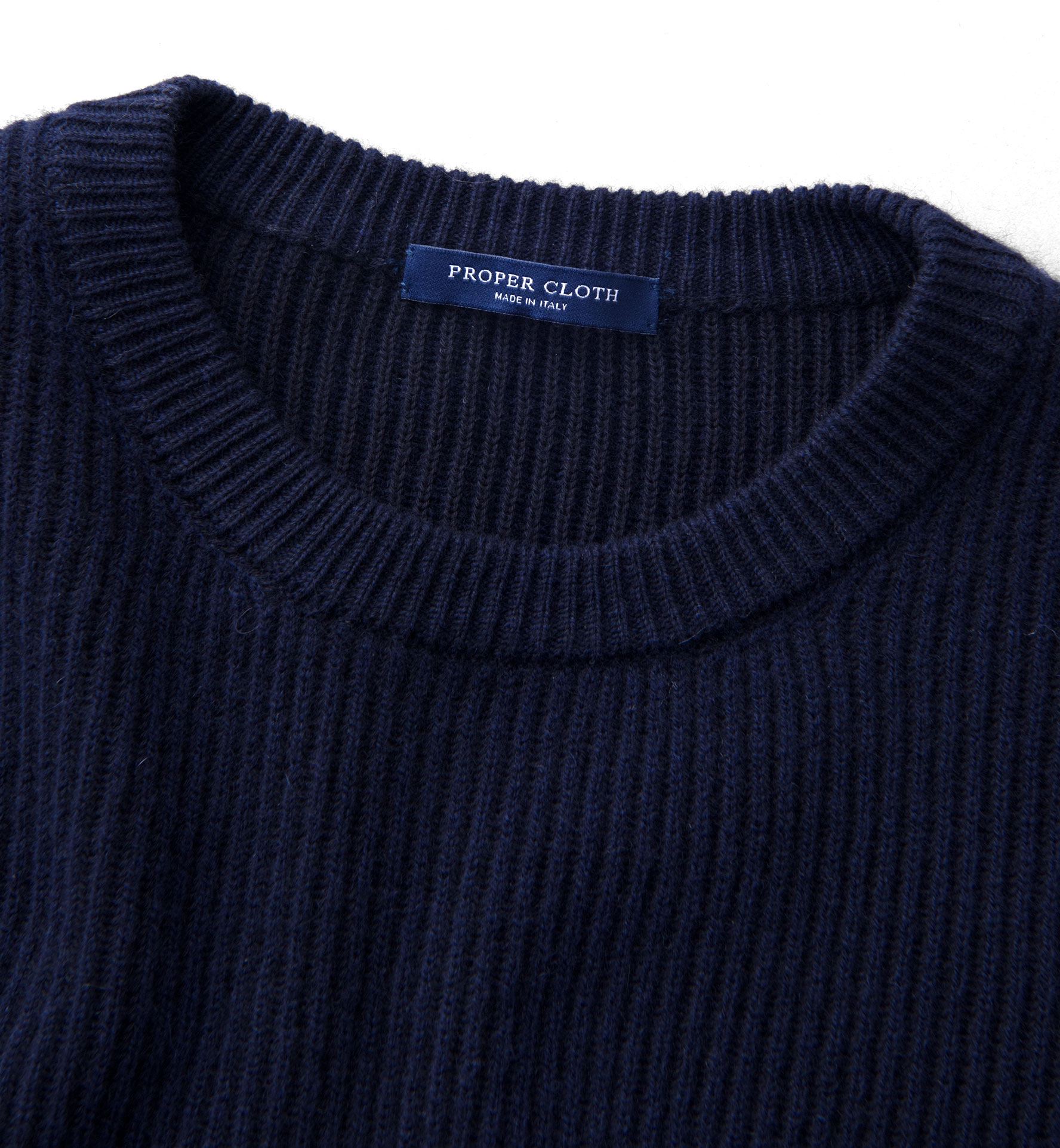 Navy Ribbed Cotton and Cashmere Crewneck Sweater by Proper Cloth