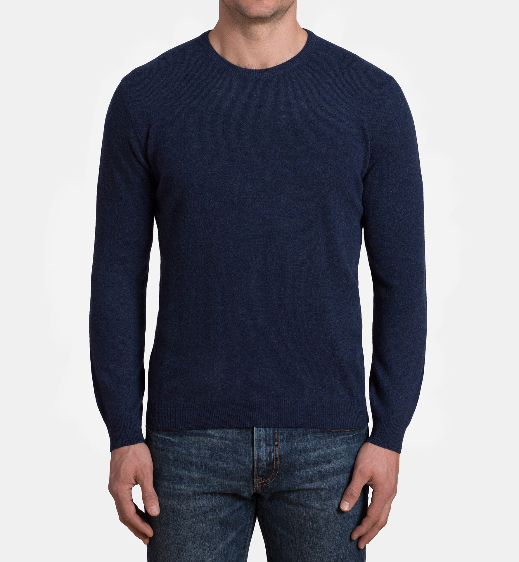 Navy Melange Cashmere Crewneck Sweater by Proper Cloth