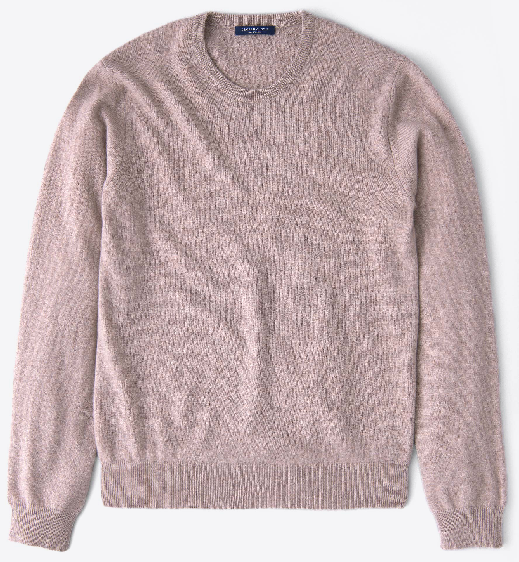 Beige Cashmere Crewneck Sweater by Proper Cloth