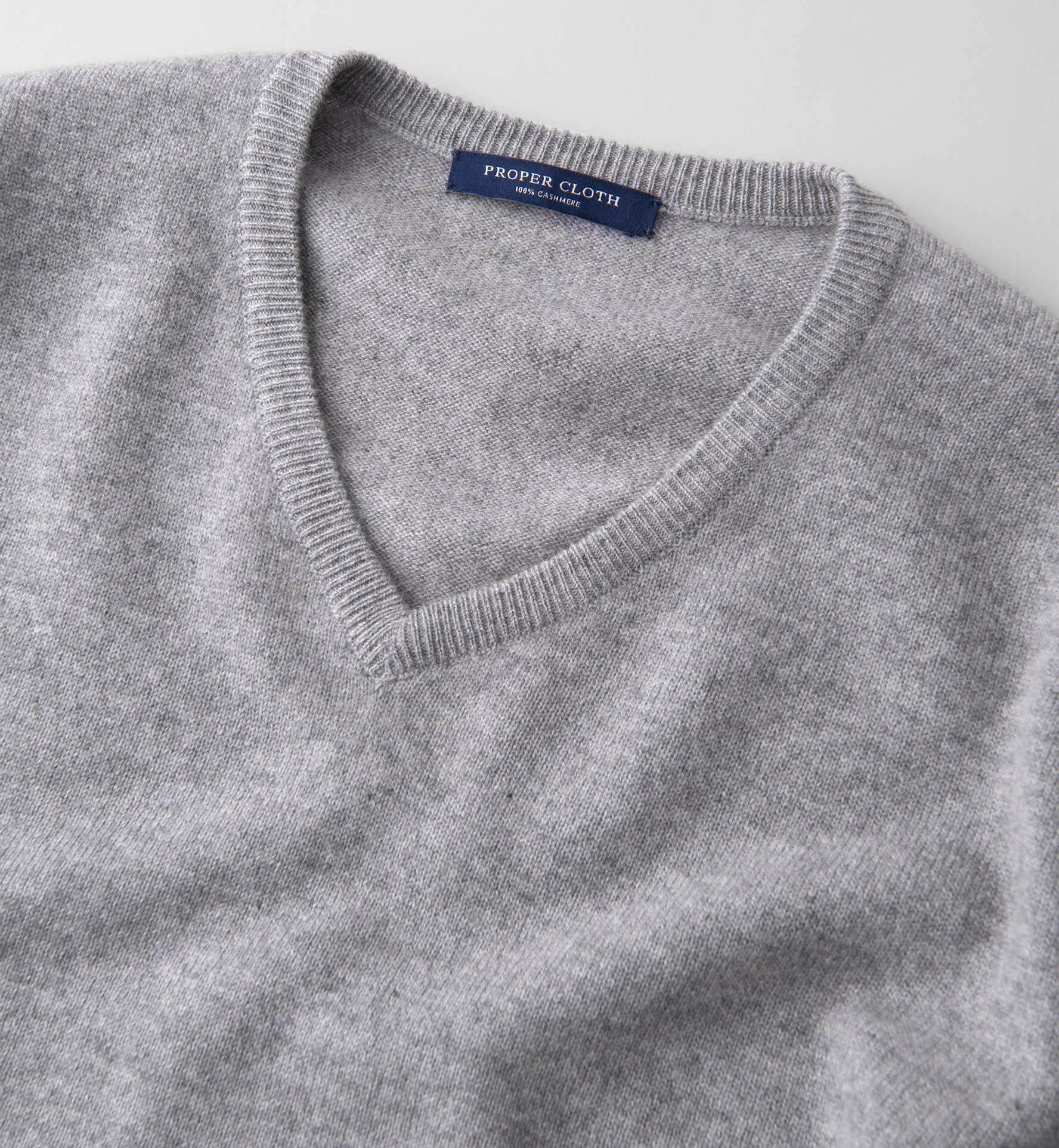 Light Grey Cashmere V-Neck Sweater by Proper Cloth