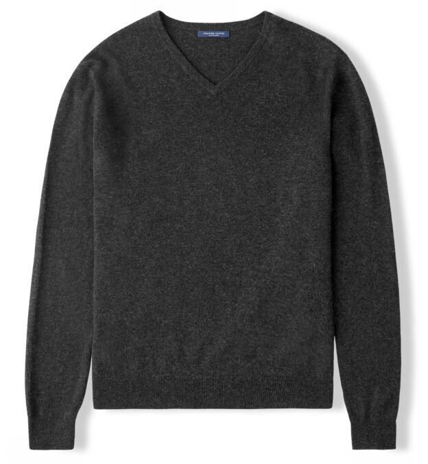 Charcoal Cashmere V-Neck Sweater by Proper Cloth