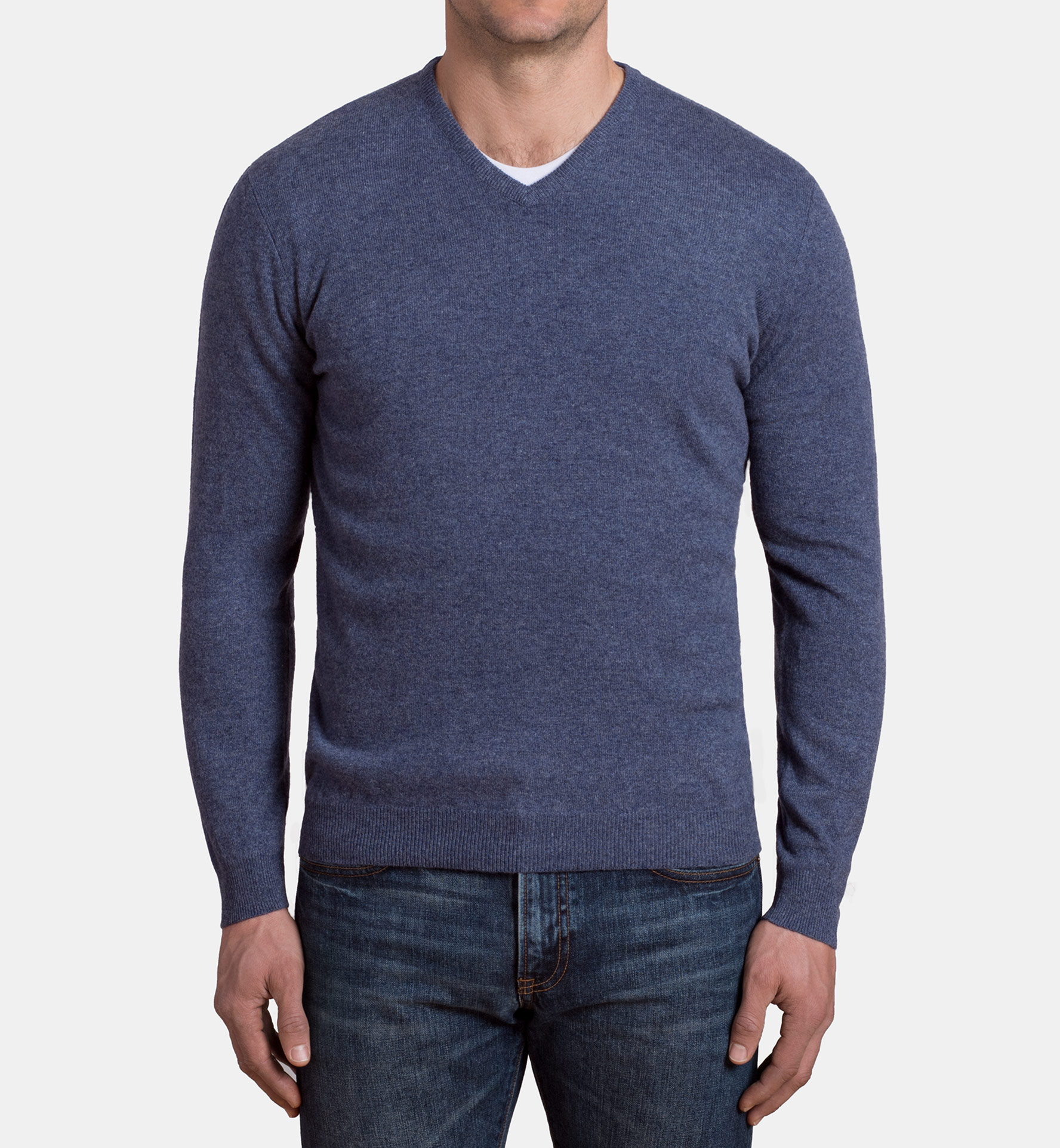 1970s Mens Blue Cashmere Sweater with V Neck
