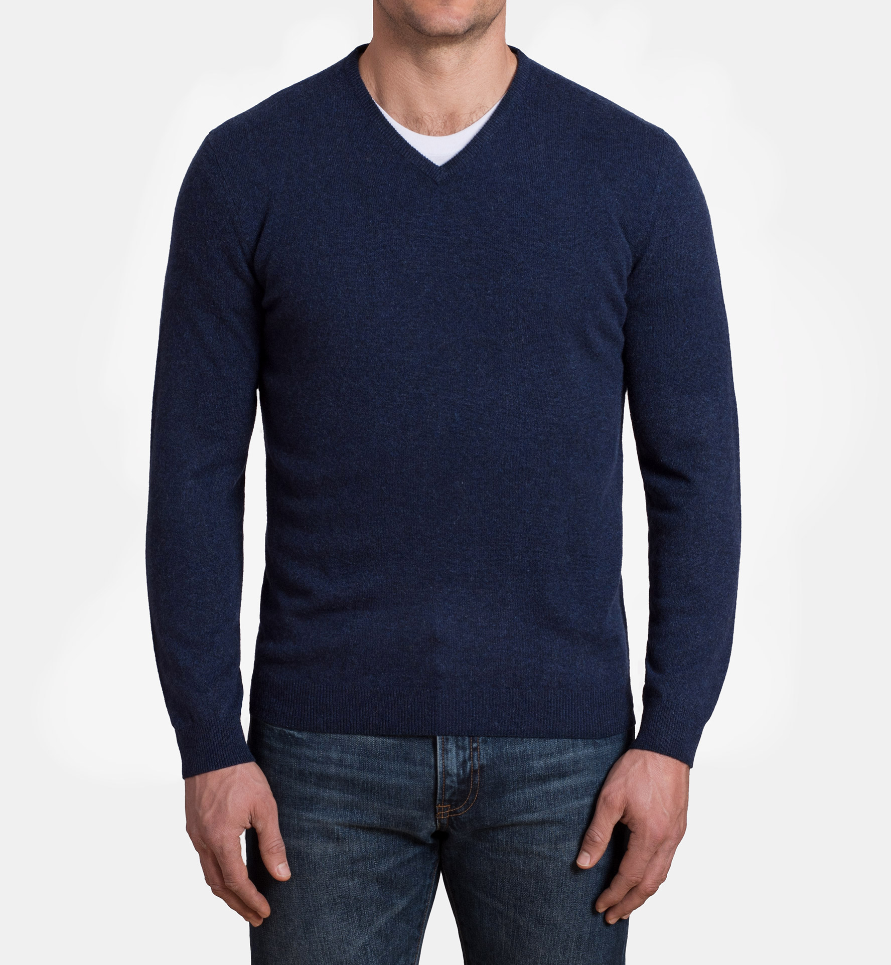 Navy Melange Cashmere V-Neck Sweater by Proper Cloth