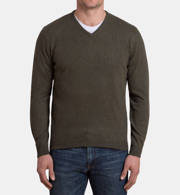 Pine Cashmere V-Neck Sweater by Proper Cloth