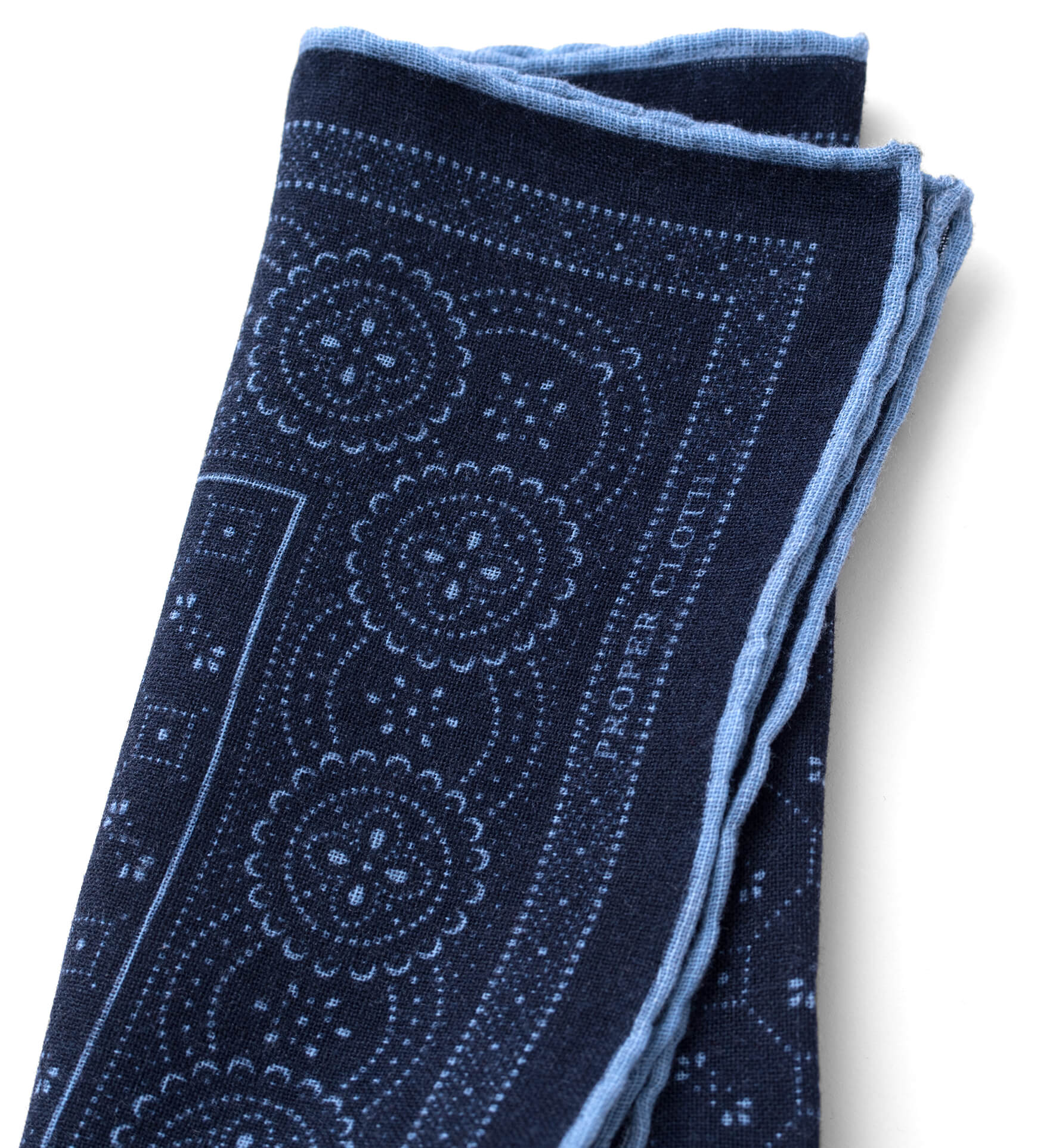 Navy Bandana Print Wool Pocket Square by Proper Cloth