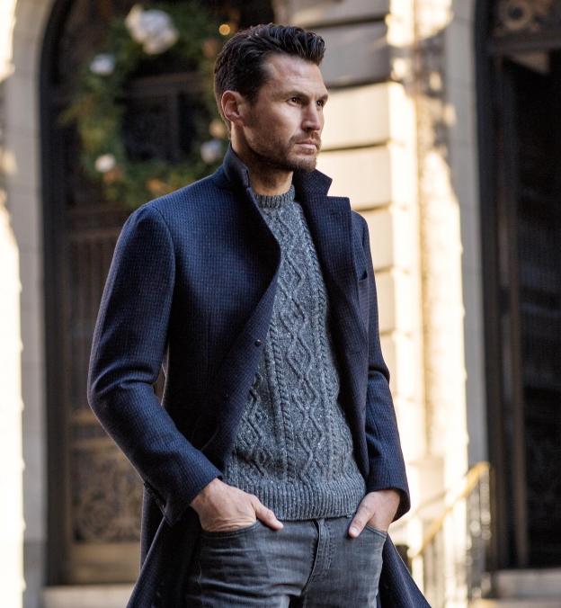 Grey Donegal Wool and Cashmere Aran Sweater