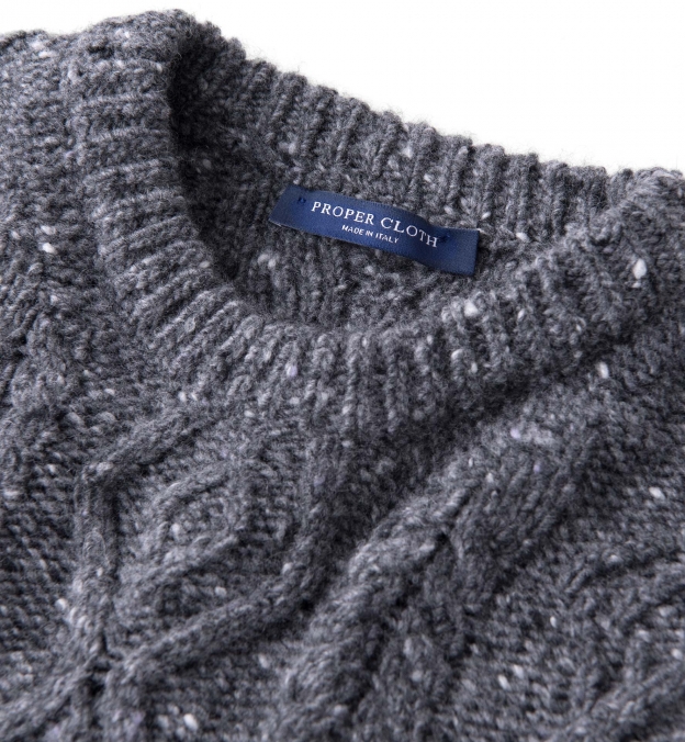 Grey Donegal Wool and Cashmere Aran Sweater