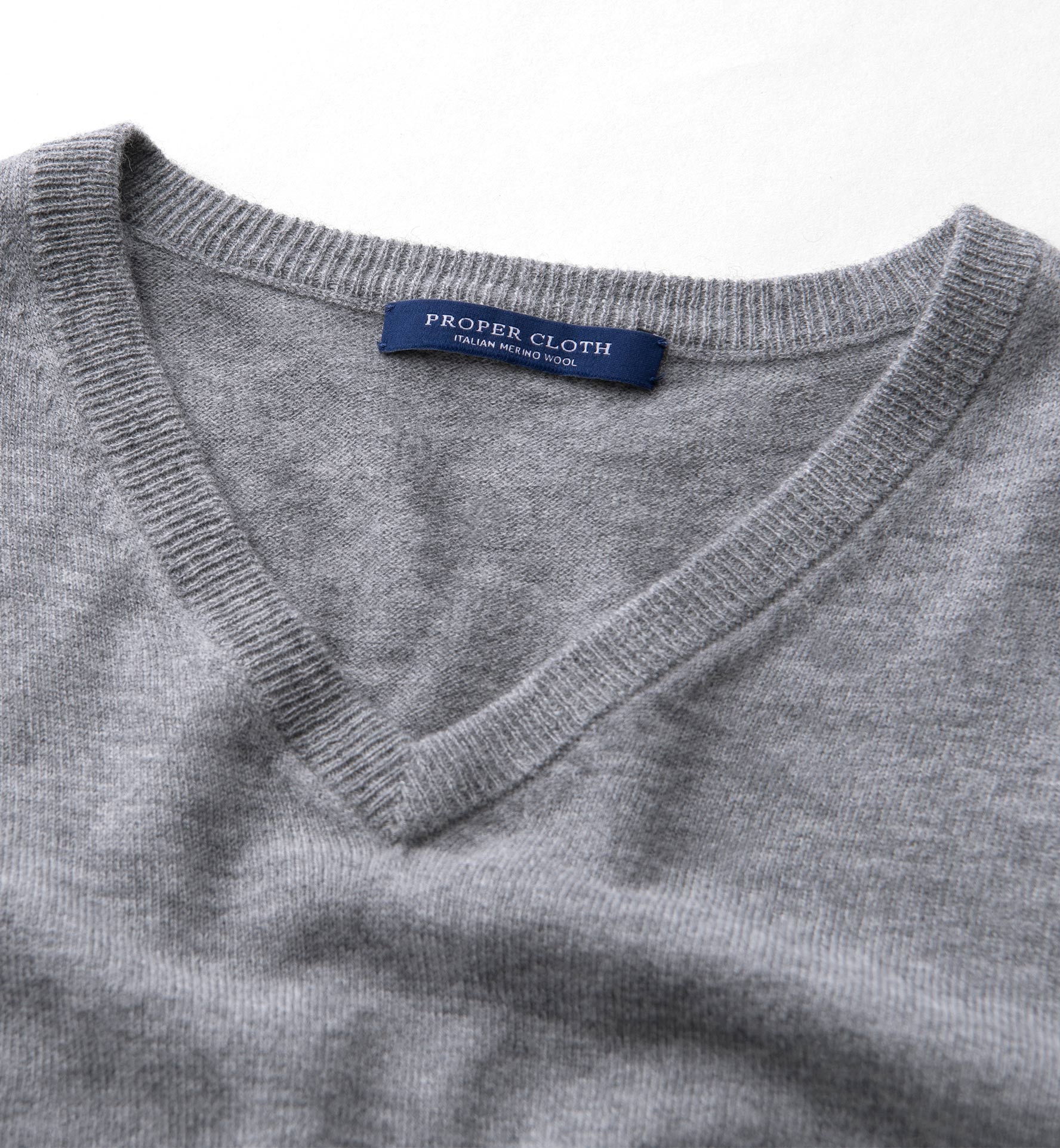 Light Grey Melange Merino V-Neck Sweater by Proper Cloth