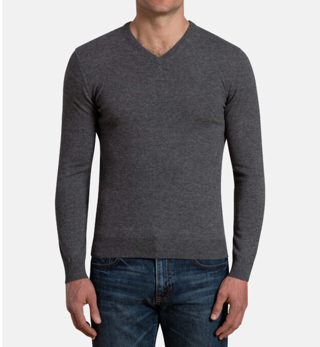 Grey Melange Merino V-Neck Sweater by Proper Cloth