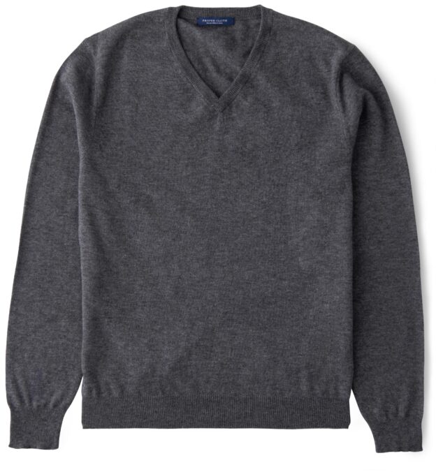Grey Melange Merino V-Neck Sweater by Proper Cloth