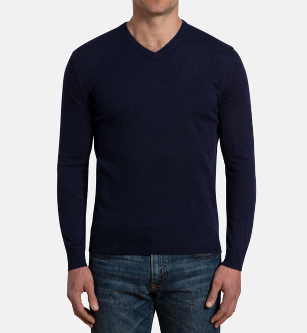 Navy Merino V-Neck Sweater