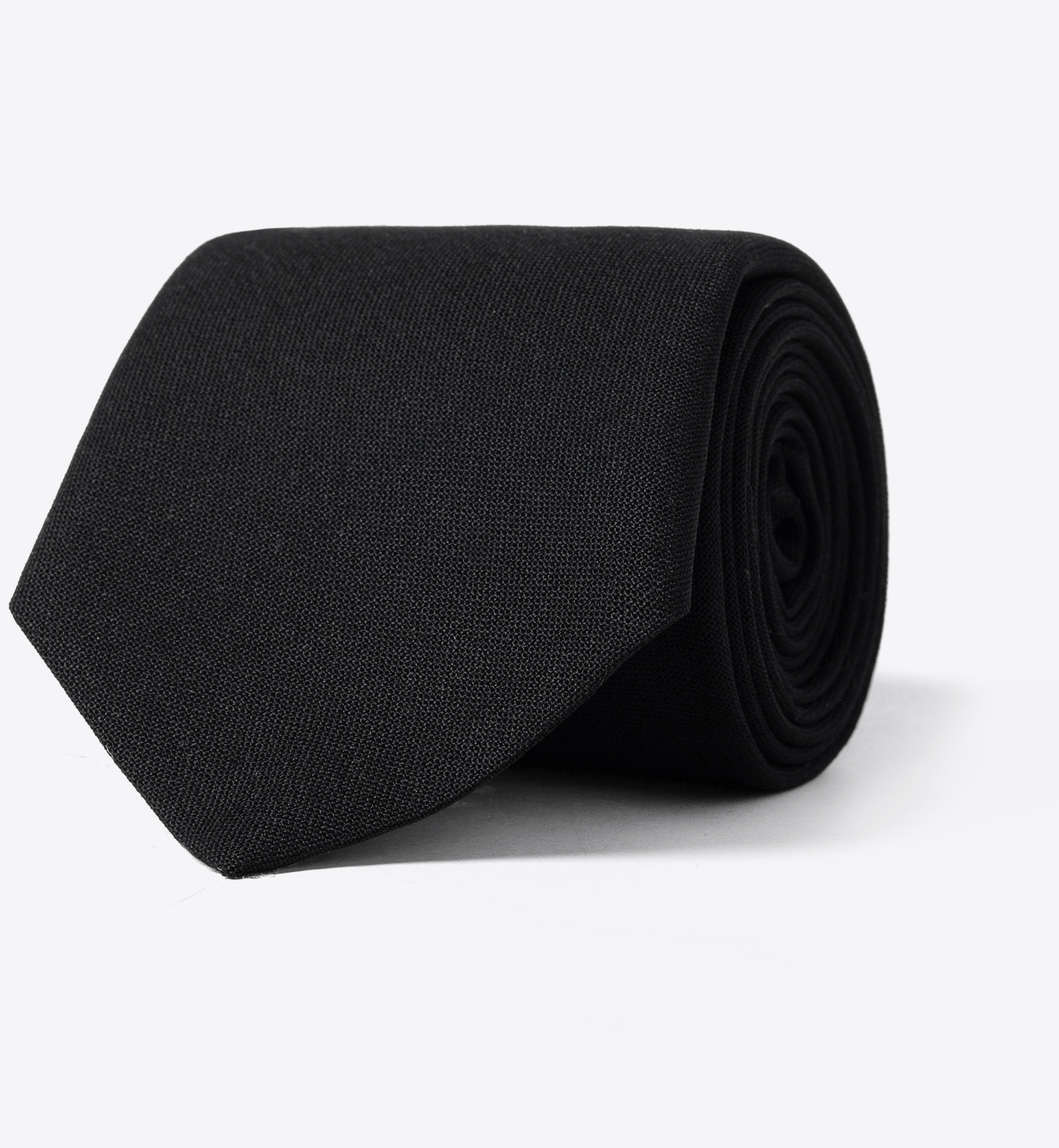 Black Narrow Worsted Wool Tie by Proper Cloth