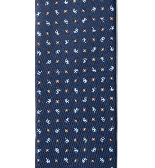 Navy and Light Blue Small Paisley Print Silk Tie